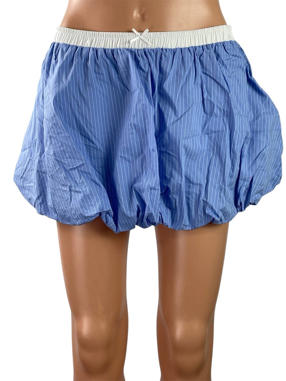 NIA Womens Blue White Pinstripes High Waist Mini Balloon Bubbles A-line Skirts M